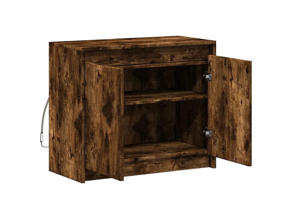 Dressoir met LED 72x34x61 cm bewerkt hout gerookt eikenkleurig