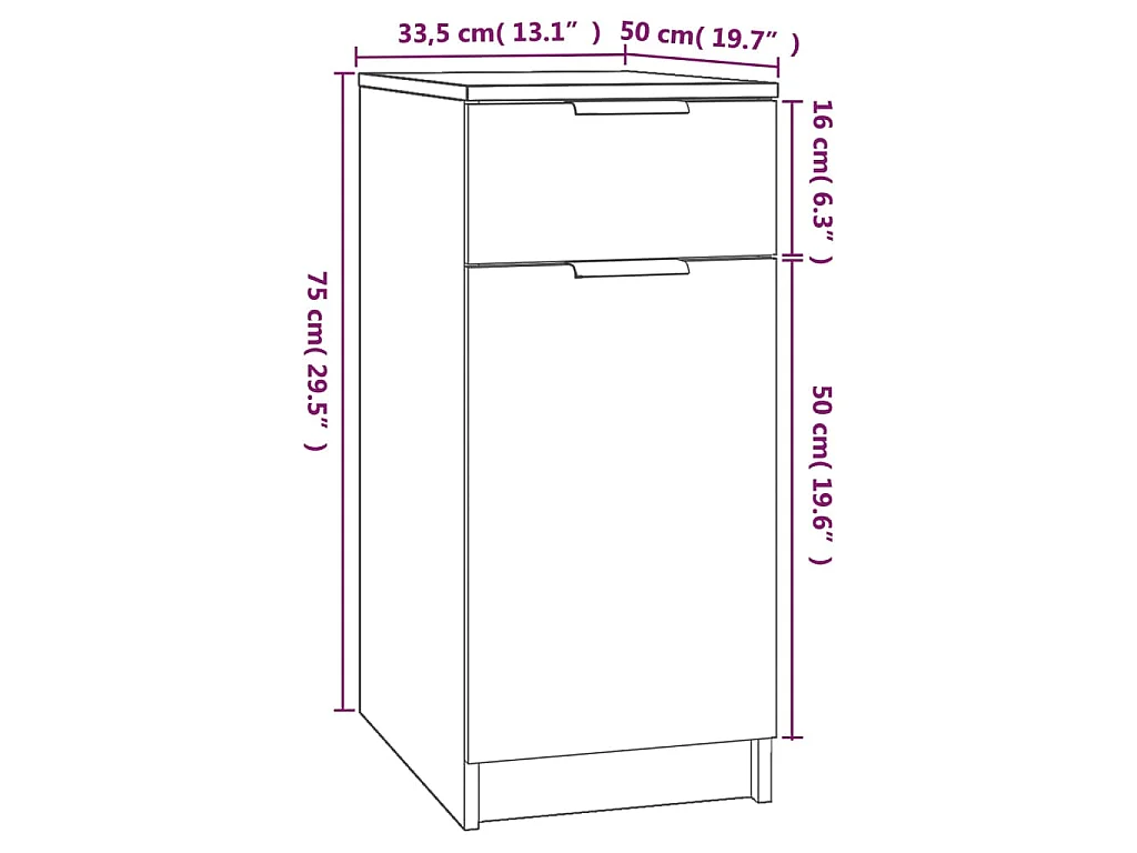 Bureaukast 33,5x50x75 cm bewerkt hout gerookt eikenkleurig