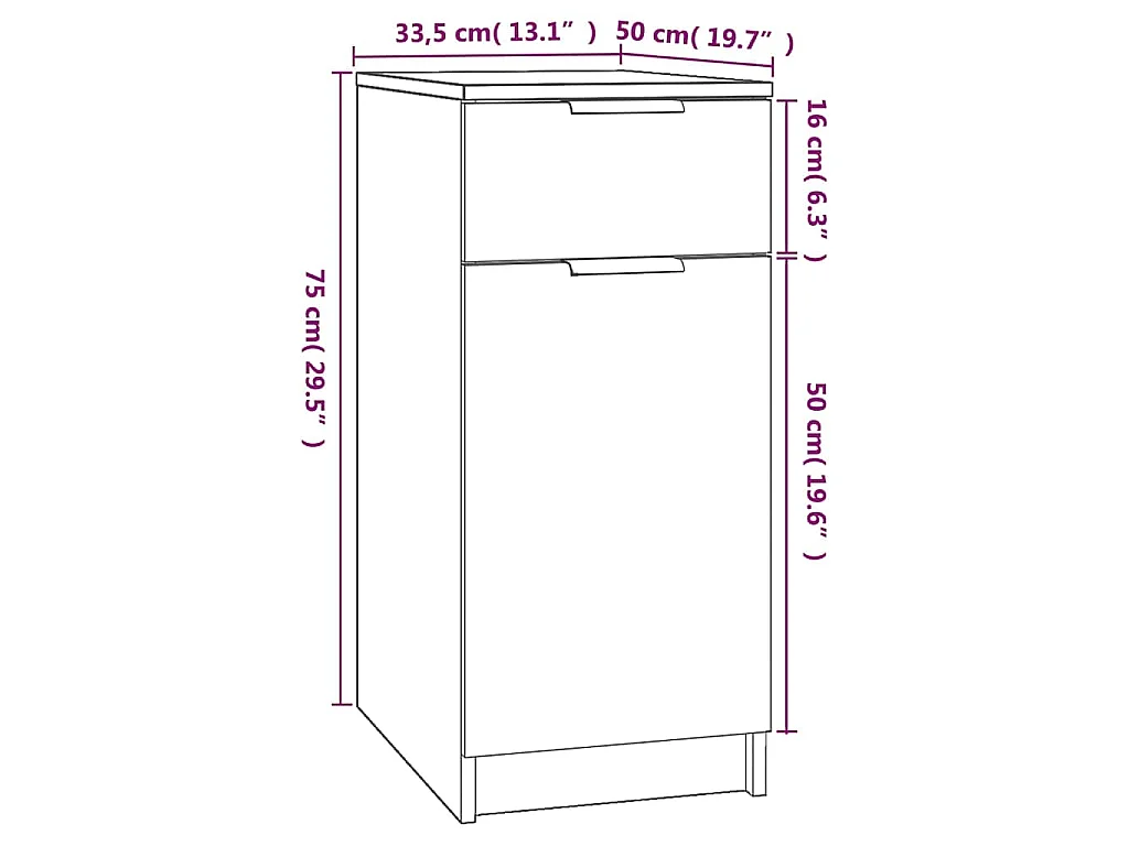 Armoire de bureau Chêne fumé 33,5x50x75 cm Bois d'ingénierie