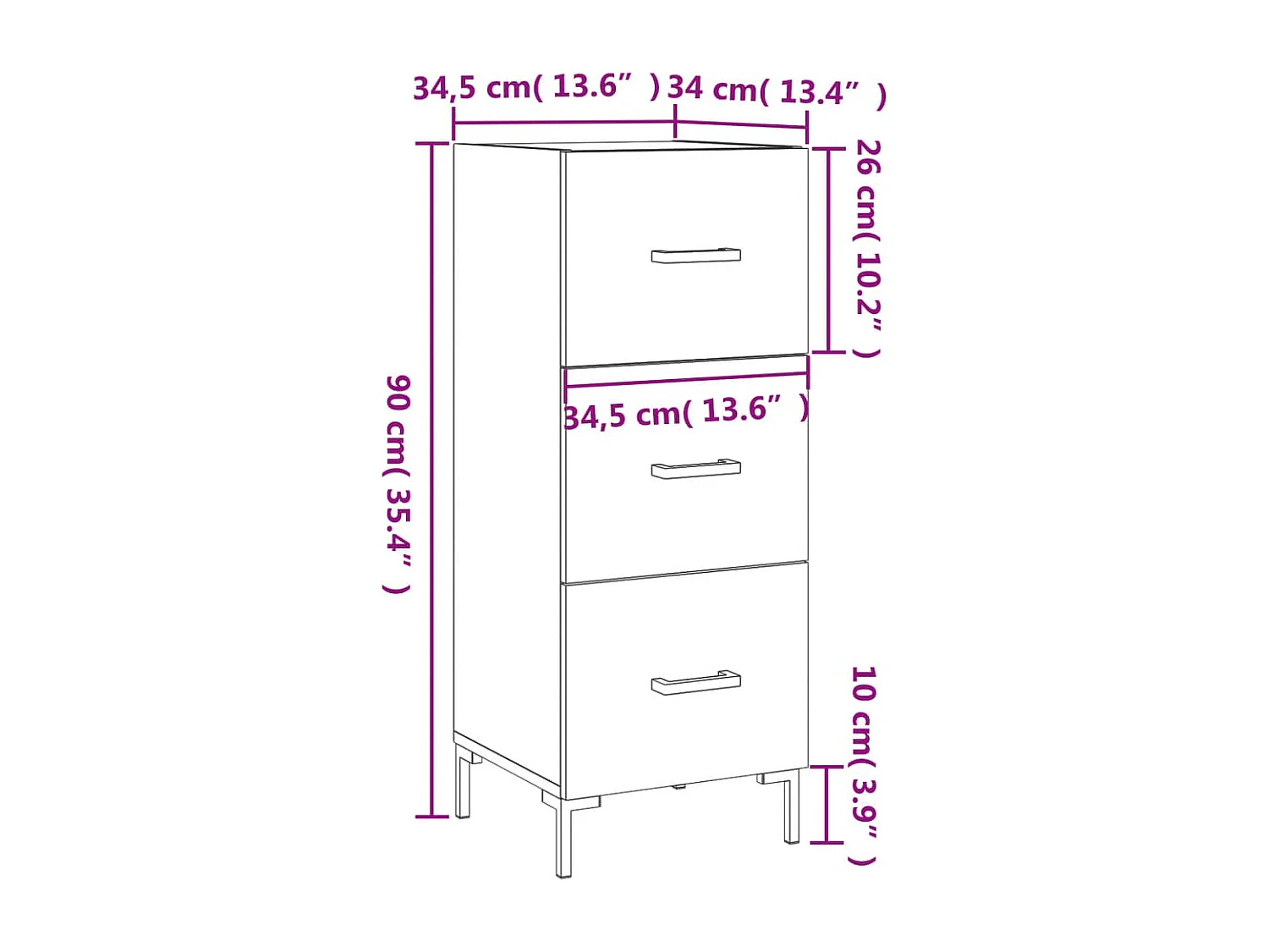 Dressoir 34,5x34x90 cm bewerkt hout betongrijs