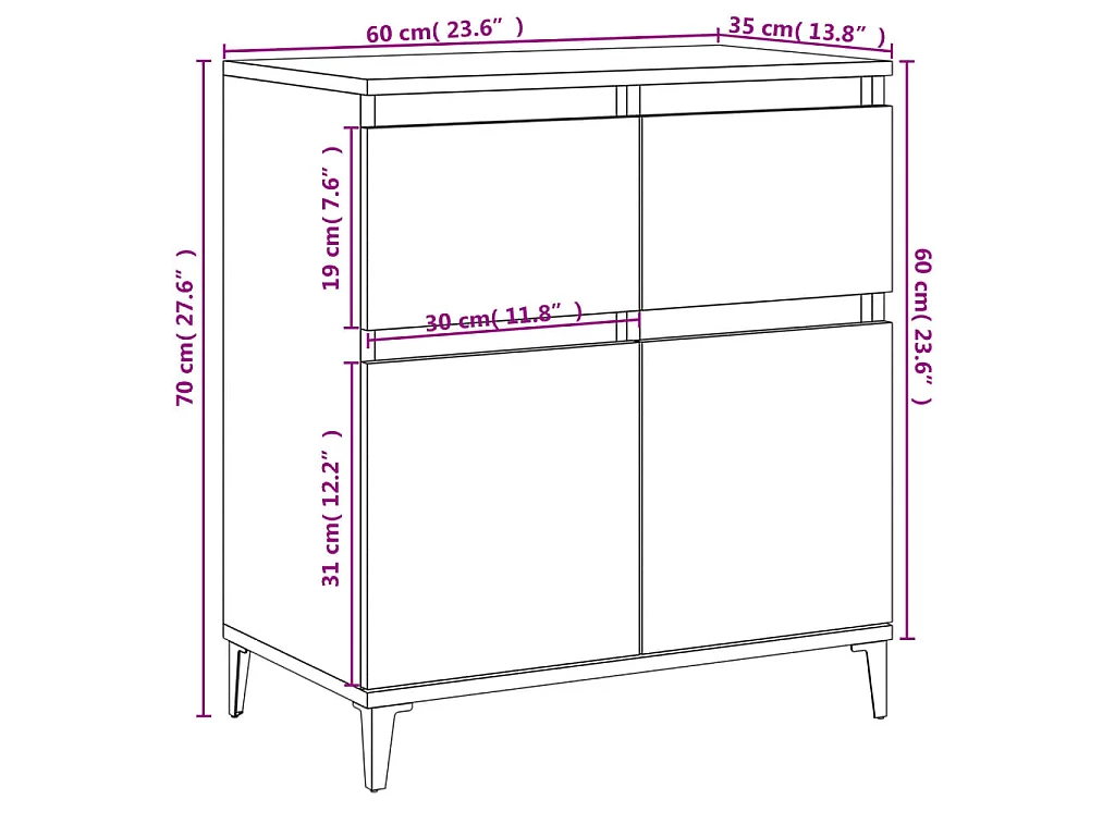 Buffet Sonoma gris 60x35x70 cm Bois d'ingénierie