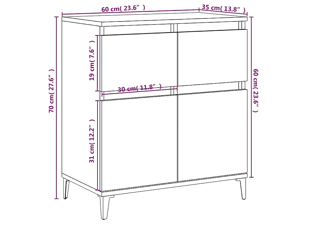 Buffet Sonoma gris 60x35x70 cm Bois d'ingénierie