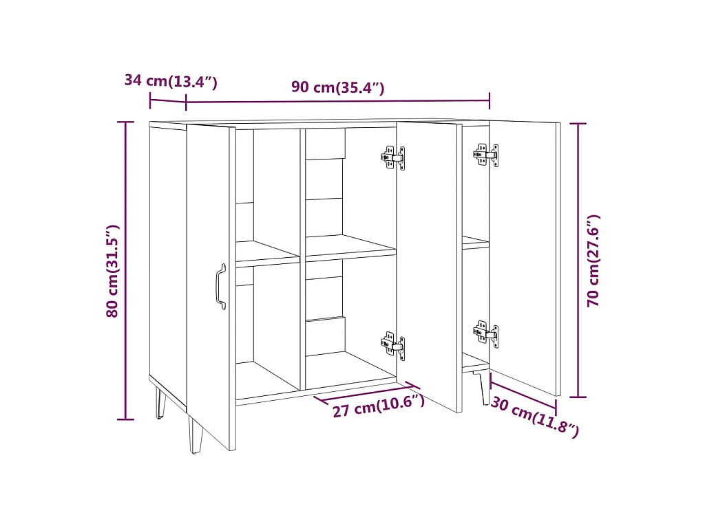 Buffet blanc 90x34x80 cm bois d'ingénierie