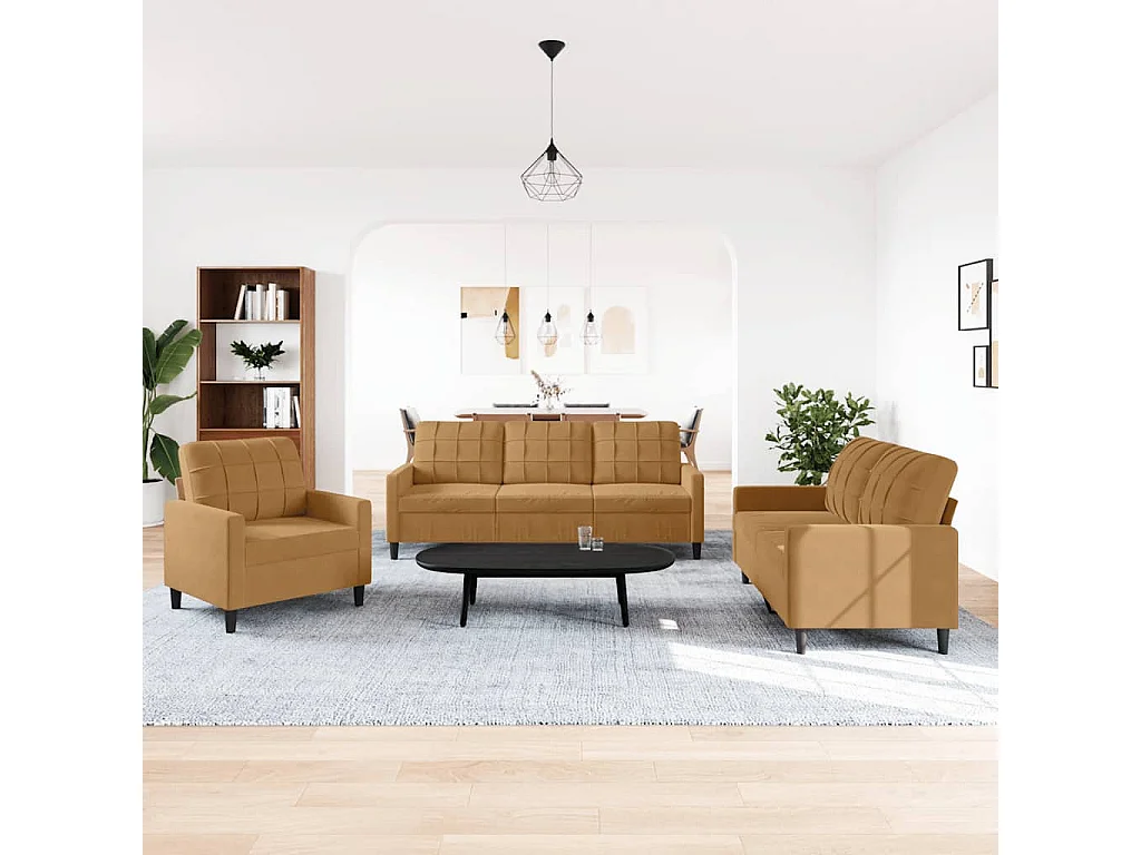 Ensemble de canapés 3 pcs avec coussins Marron Velours