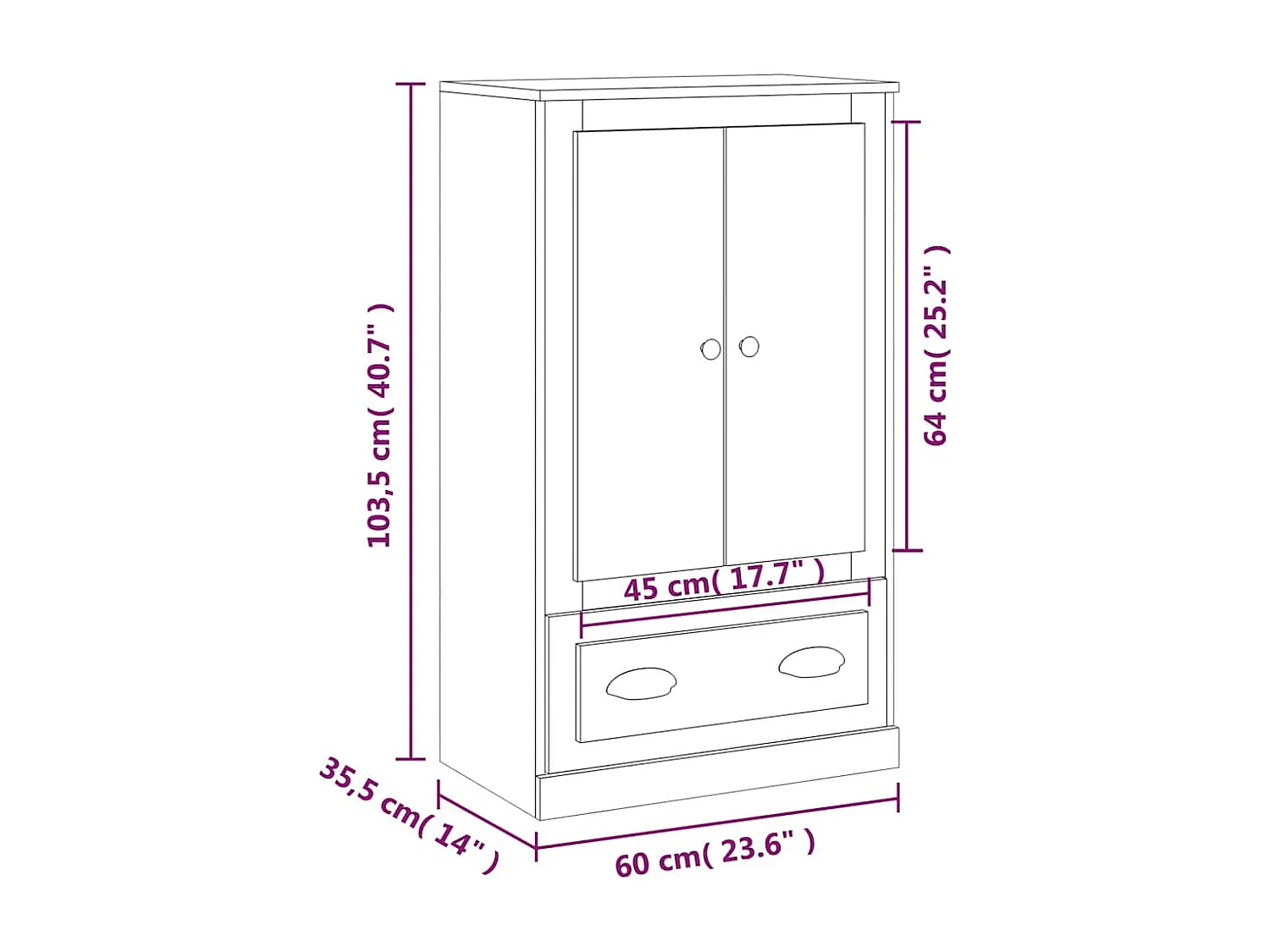 Buffet haut blanc 60x35,5x103,5 cm bois d'ingénierie