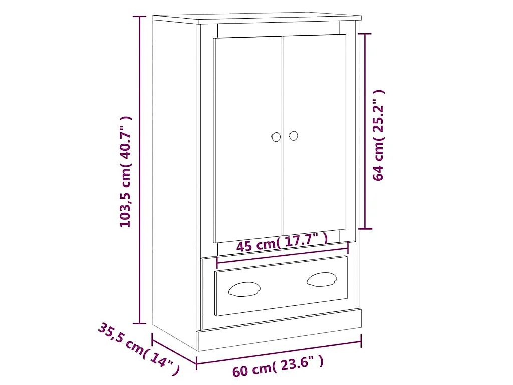 Highboard Weiß 60x35,5x103,5 cm Holzwerkstoff
