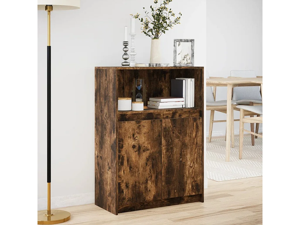 Buffet avec LED chêne fumé 72x34x100 cm bois d'ingénierie