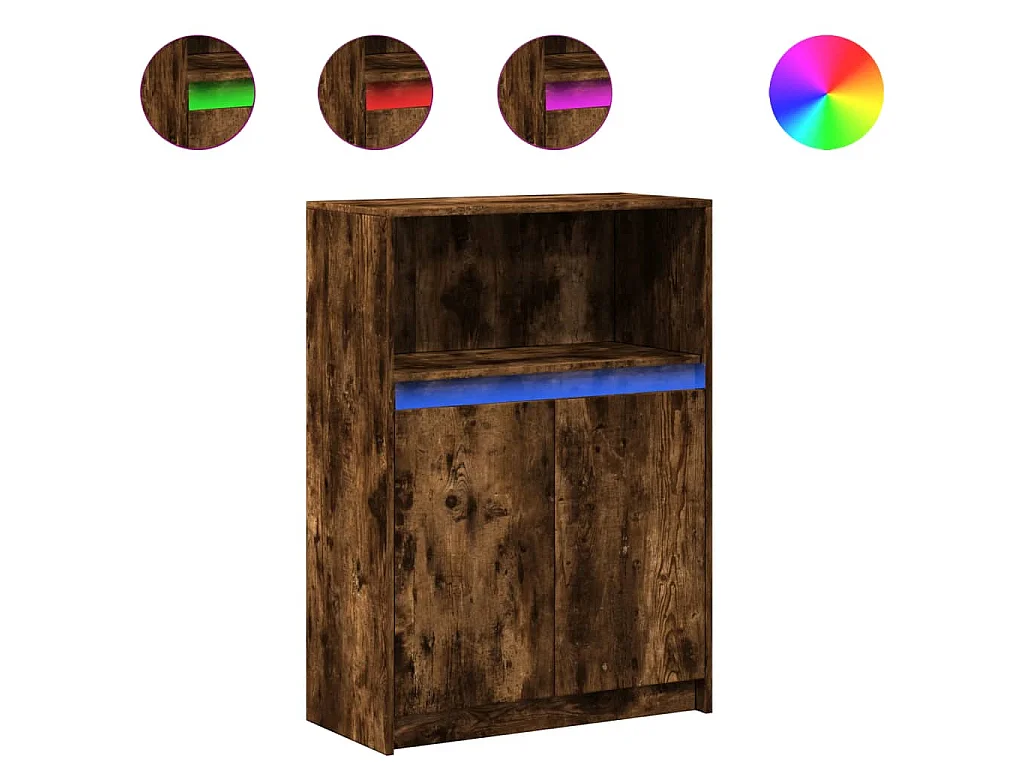 Buffet avec LED chêne fumé 72x34x100 cm bois d'ingénierie