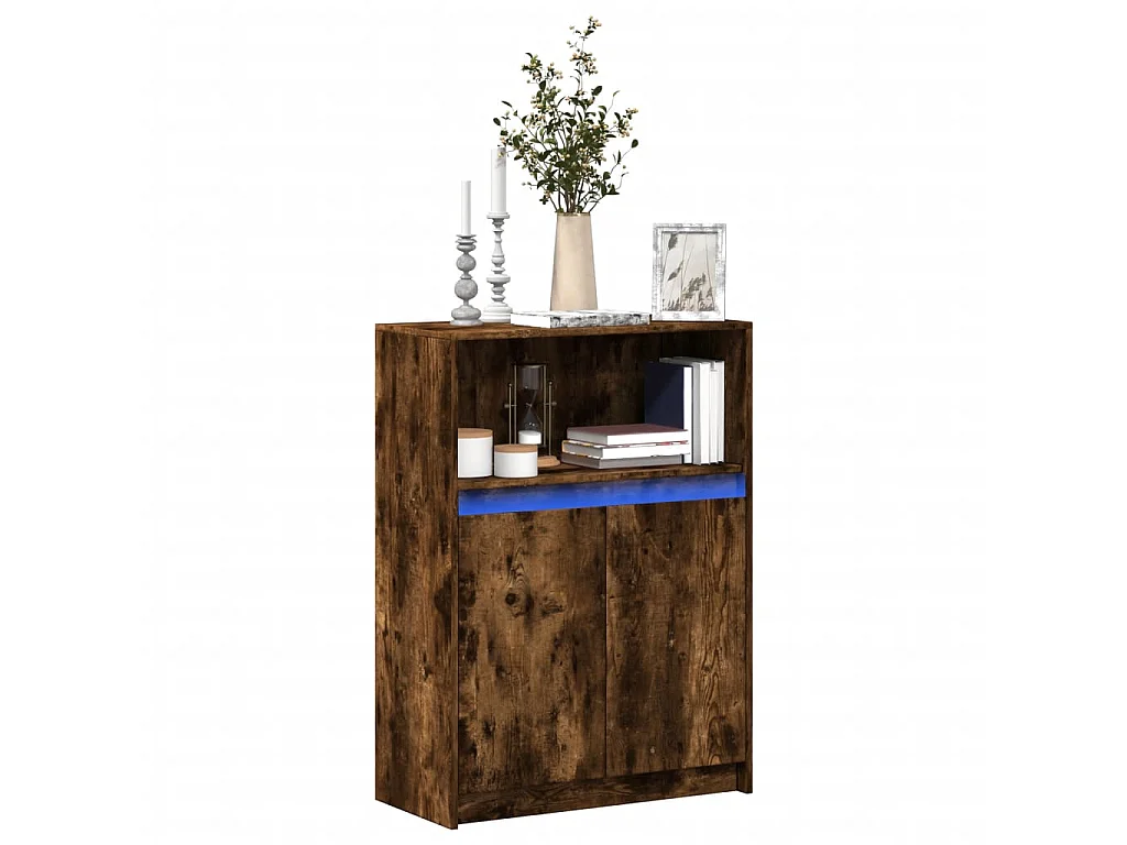 Buffet avec LED chêne fumé 72x34x100 cm bois d'ingénierie
