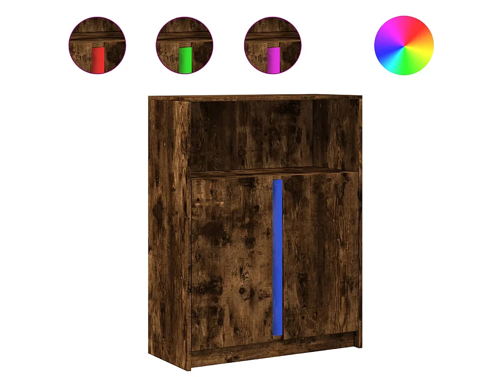Buffet avec LED chêne fumé 77x34x100 cm bois d'ingénierie
