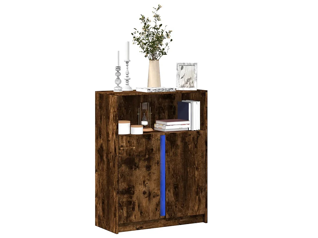 Buffet avec LED chêne fumé 77x34x100 cm bois d'ingénierie