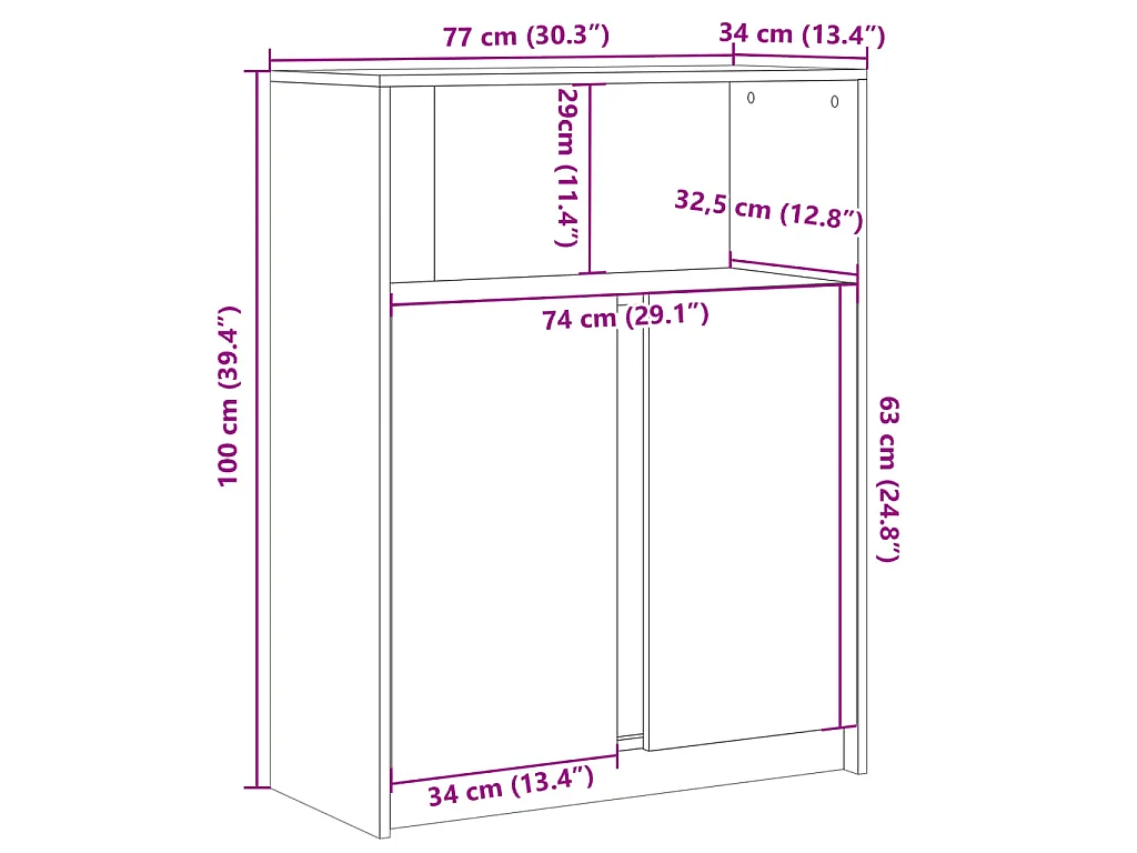Buffet avec LED chêne fumé 77x34x100 cm bois d'ingénierie