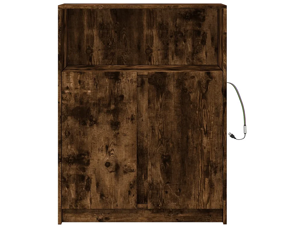 Buffet avec LED chêne fumé 77x34x100 cm bois d'ingénierie