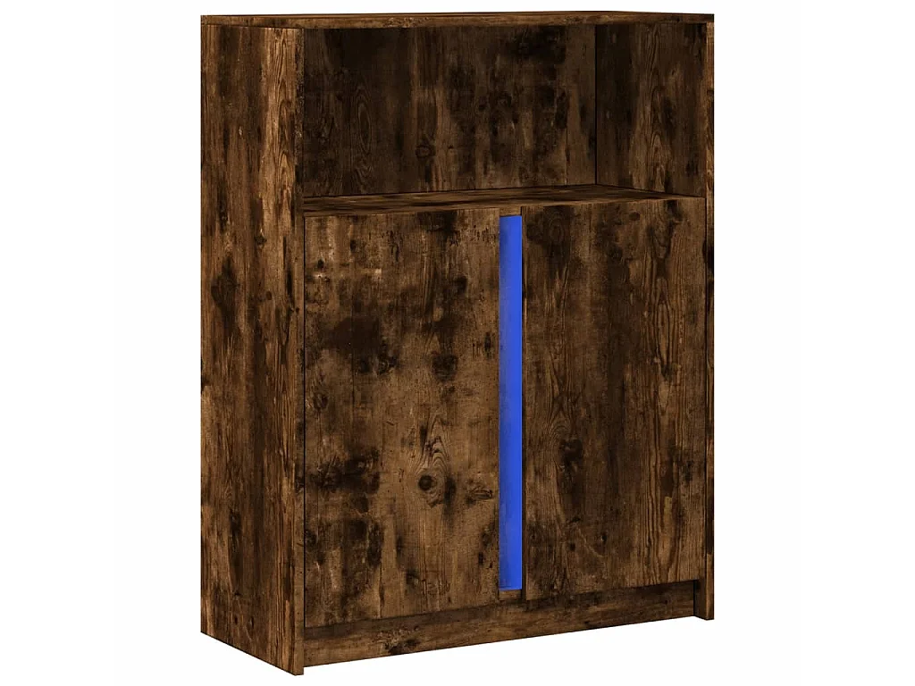 Aparador con LED madera ingeniería roble ahumado 77x34x100 cm