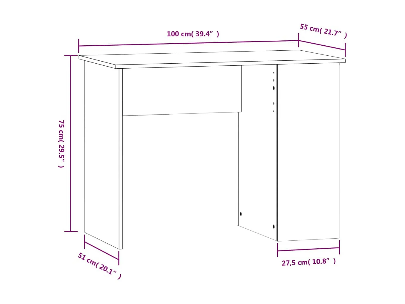Bureau chêne marron 100x55x75 cm bois d'ingénierie