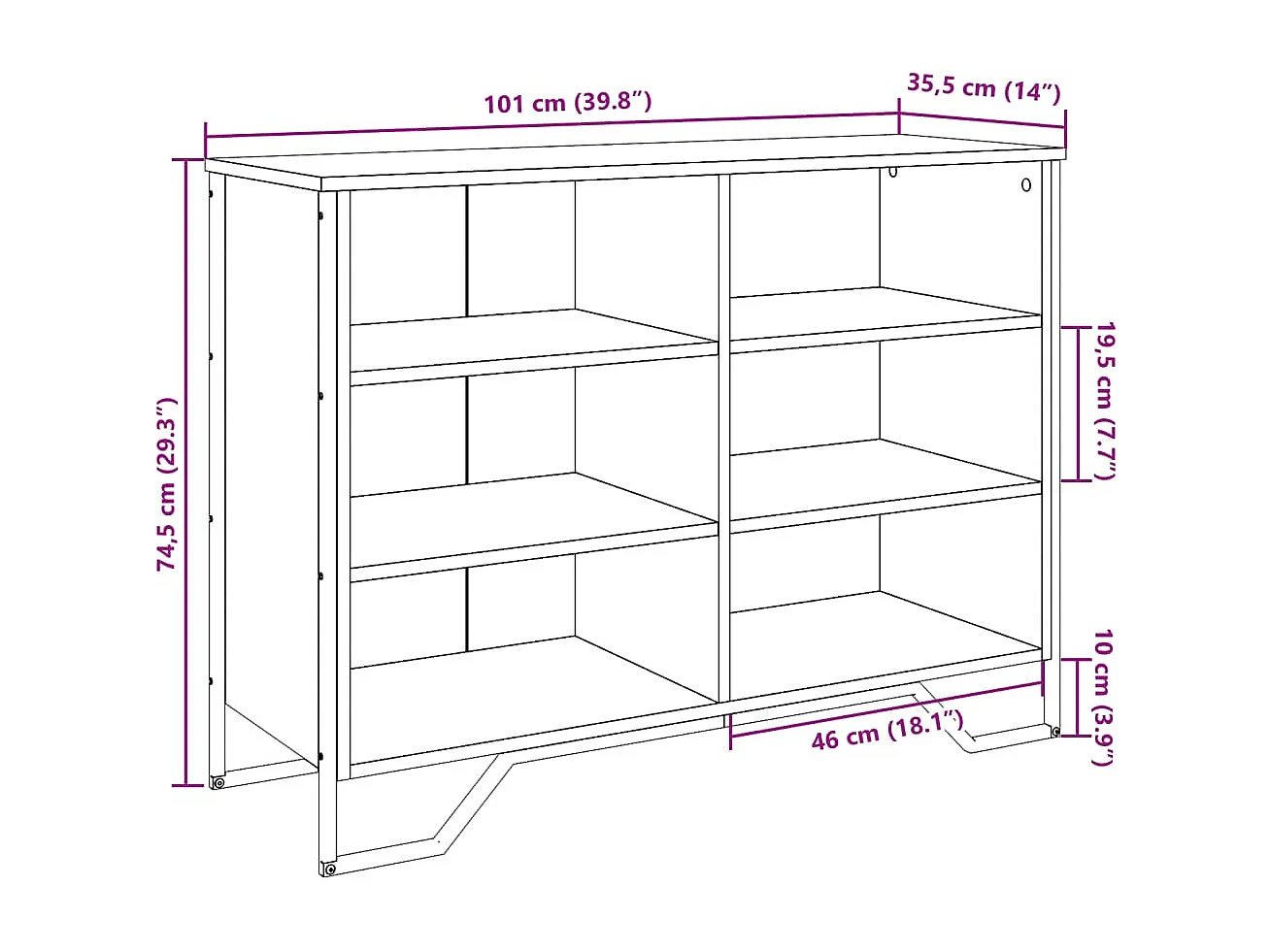 Dressoir 101x35,5x74,5 cm bewerkt hout bruin eikenkleur
