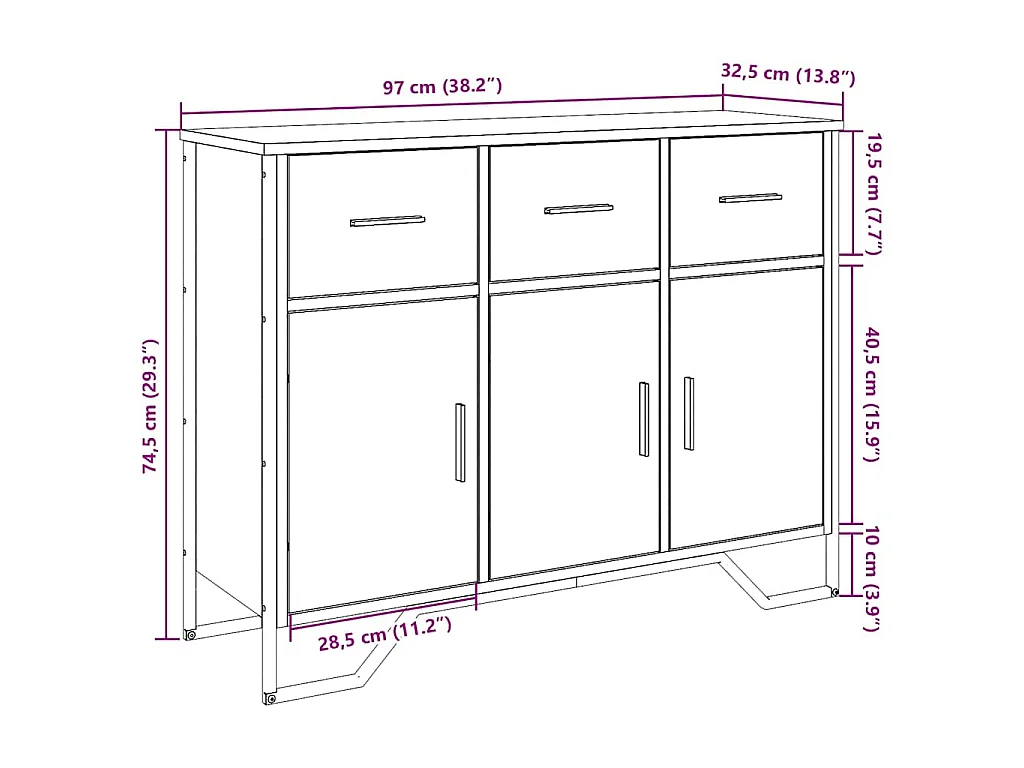Dressoir 97x32,5x74,5 cm bewerkt hout gerookt eikenkleurig