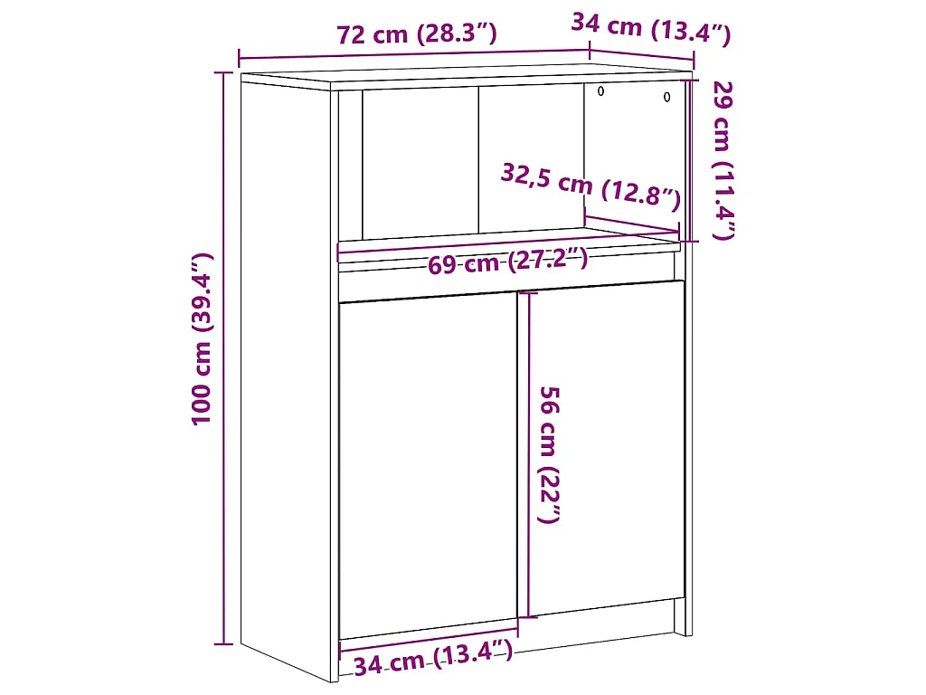Dressoir met LED 72x34x100 cm bewerkt hout wit
