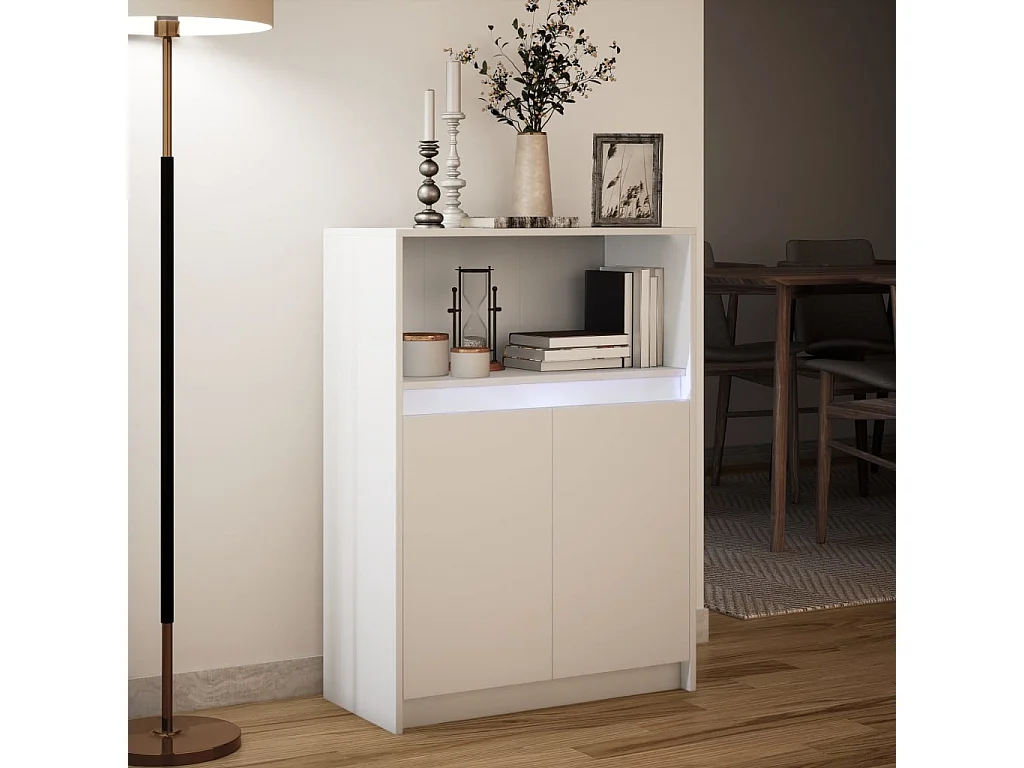 Dressoir met LED 72x34x100 cm bewerkt hout wit