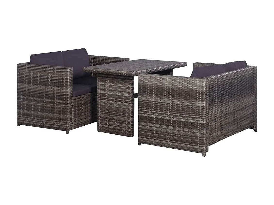 3-tlg. Bistro-Set mit Auflagen Poly Rattan Grau