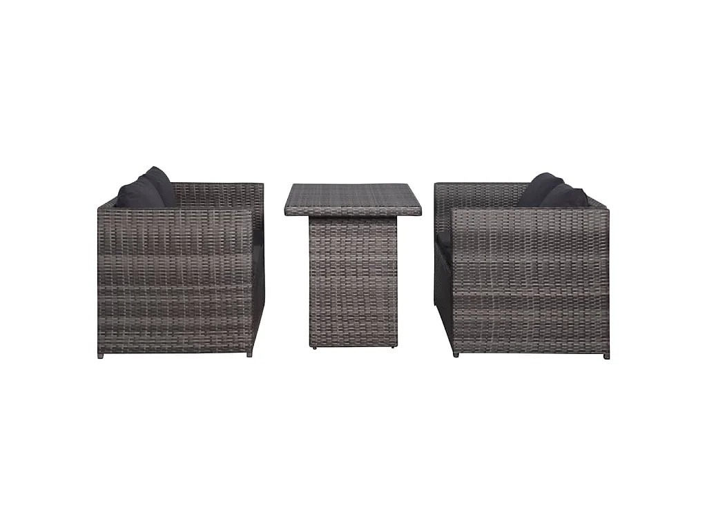 3-delige Bistroset met kussens poly rattan grijs
