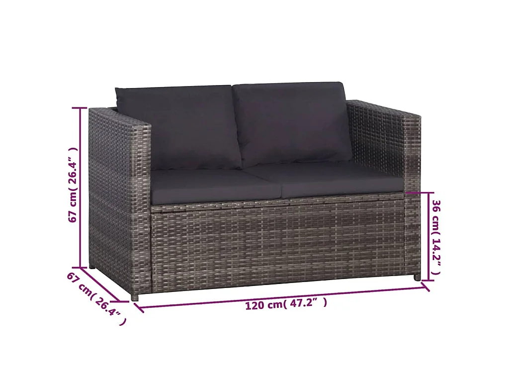 3-delige Bistroset met kussens poly rattan grijs