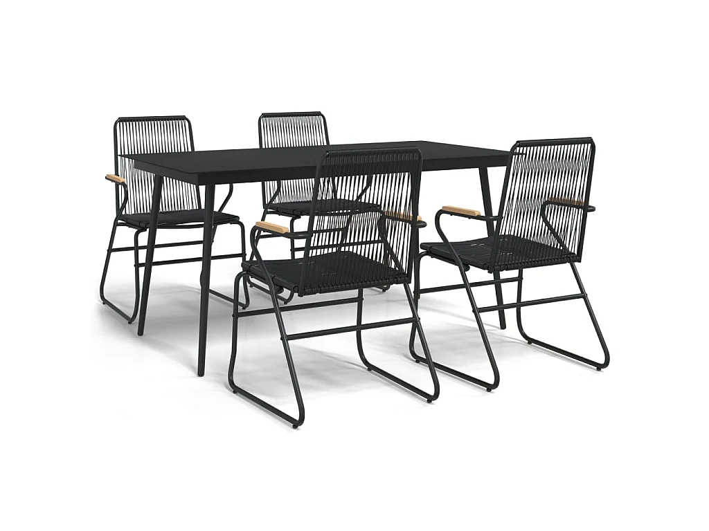 5-tlg. Garten-Essgruppe Schwarz PVC Rattan
