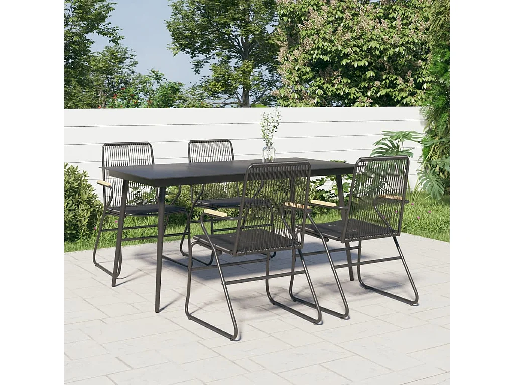 5-tlg. Garten-Essgruppe Schwarz PVC Rattan