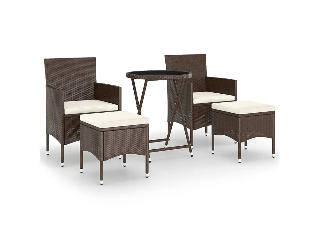 5-delige Bistroset poly rattan en gehard glas bruin
