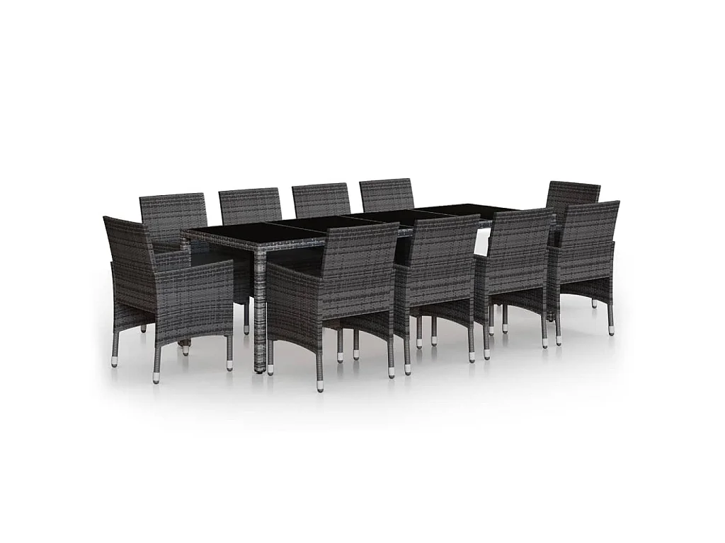 Ensemble à manger de jardin 11 pcs résine tressée gris