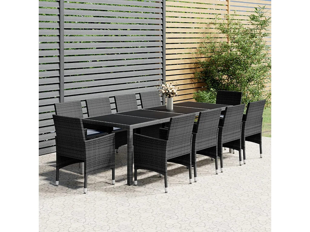 Ensemble à manger de jardin 11 pcs résine tressée gris