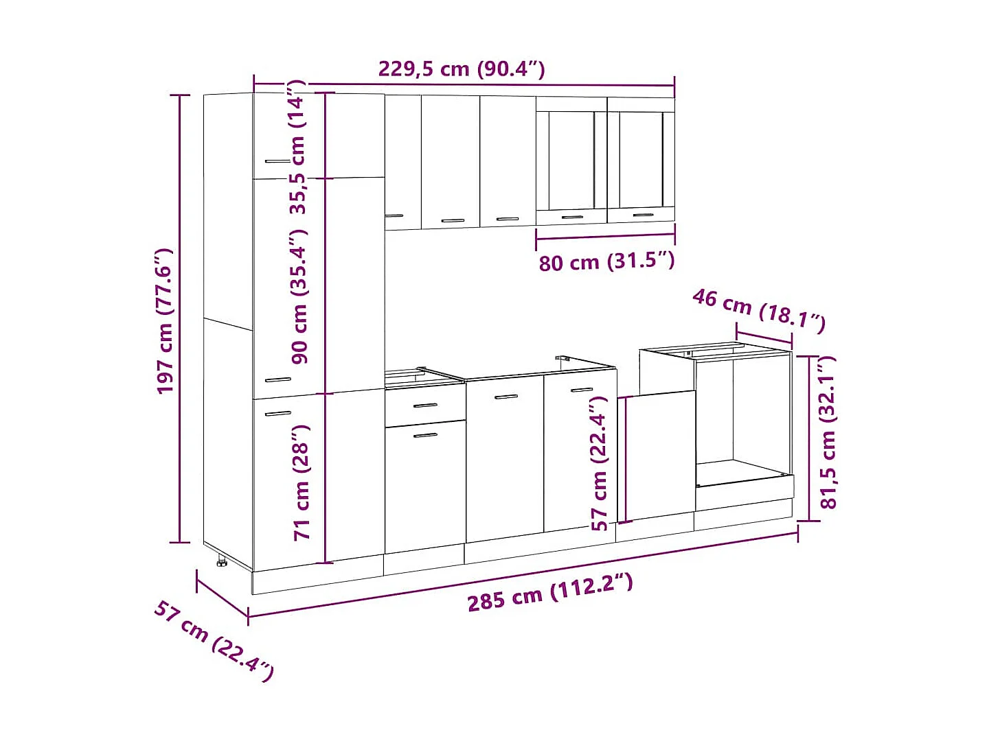 Ensemble de 8 meubles de cuisine "Lyon" en chêne Sonoma