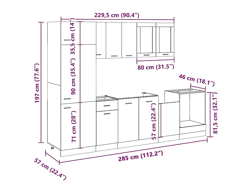 Ensemble de 8 meubles de cuisine "Lyon" en chêne Sonoma