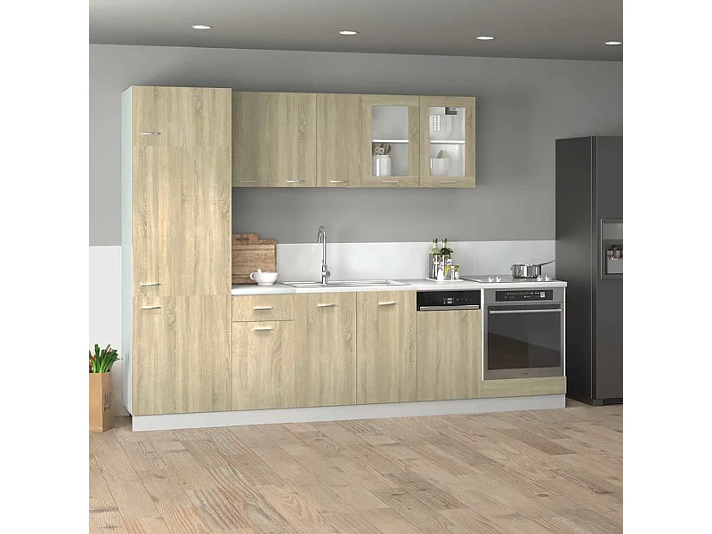 Ensemble de 8 meubles de cuisine "Lyon" en chêne Sonoma