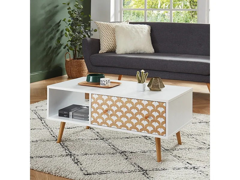 Table basse UTAH coloris blanc et effet bois