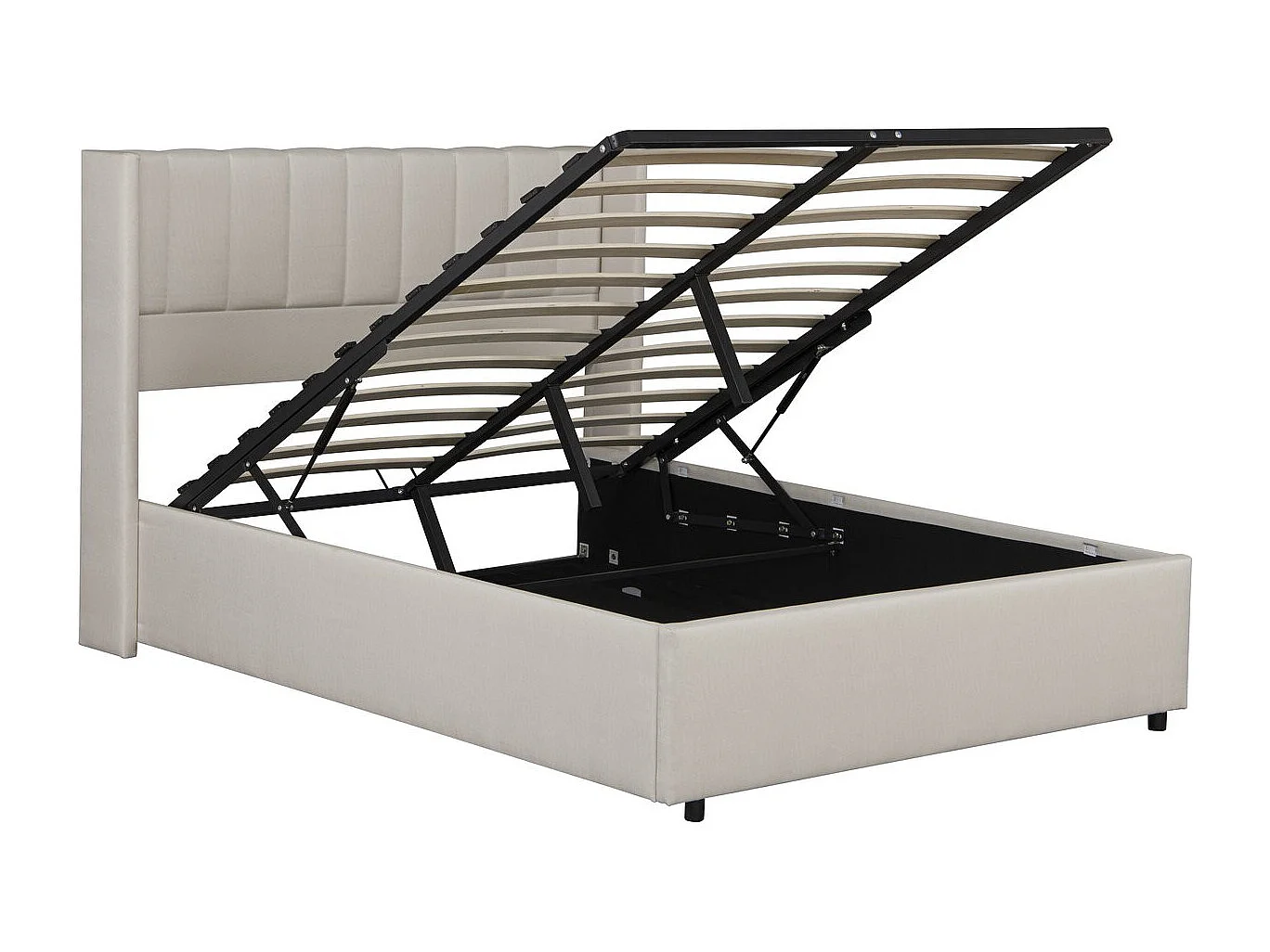 Lit double en lin avec coffre "Saint-Moritz" - 160 x 200 cm - Beige