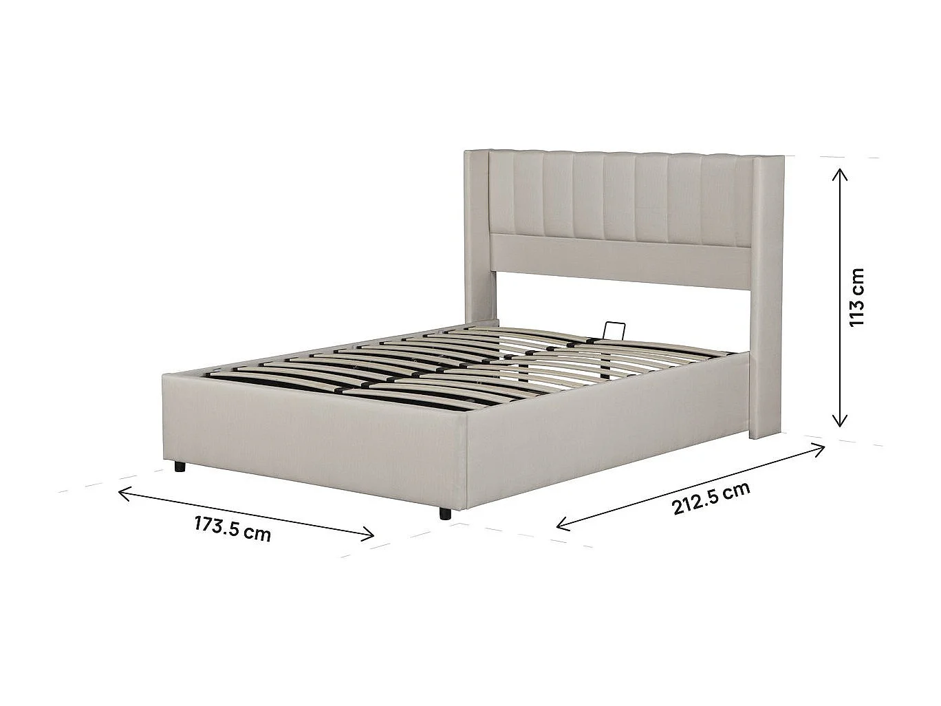 Lit double en lin avec coffre "Saint-Moritz" - 160 x 200 cm - Beige