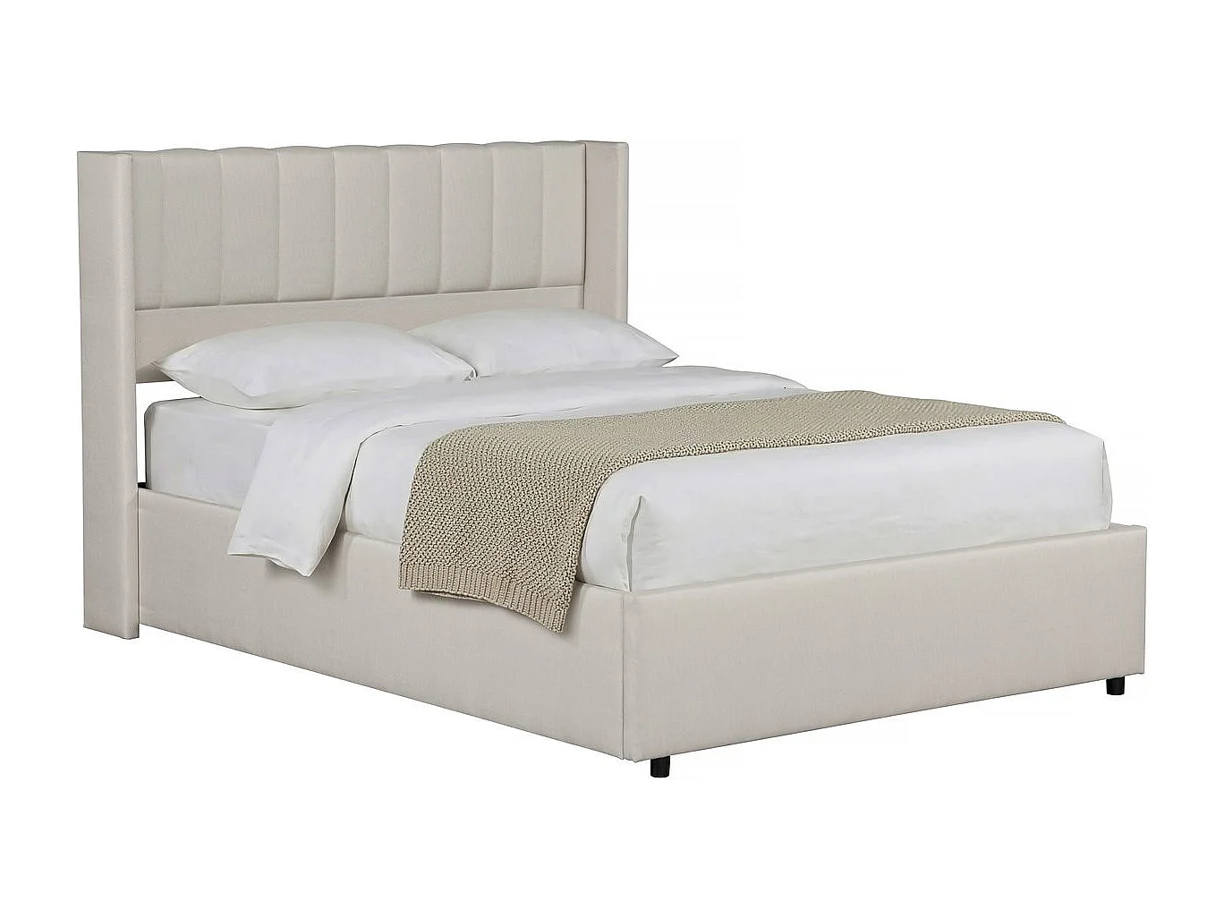 Lit double en lin avec coffre "Saint-Moritz" - Beige - 140 x 190 cm