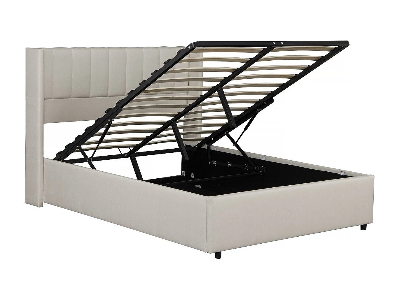 Lit double en lin avec coffre "Saint-Moritz" - Beige - 140 x 190 cm