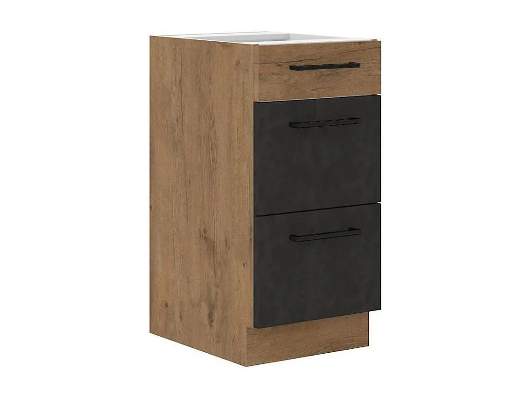 ROCK Topfwagen 3 Schubladen 40 cm Eiche Lancelot & Grau Matera, Soft-Close-Schubladen, modernes Design