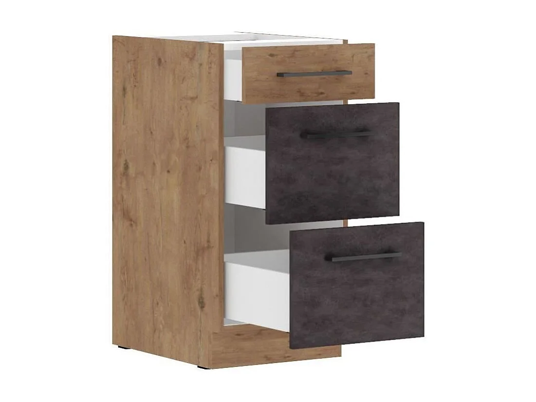 ROCK Topfwagen 3 Schubladen 40 cm Eiche Lancelot & Grau Matera, Soft-Close-Schubladen, modernes Design