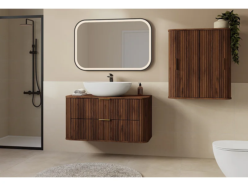 ELEGANCE Armoire de salle de bain rainurée sous lavabo 41,5 x 100,4 x 51,7 cm noyer