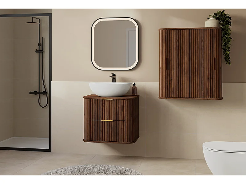 ELEGANCE Armoire de salle de bain rainurée sous lavabo 41,5 x 60,4 x 51,7 cm noyer