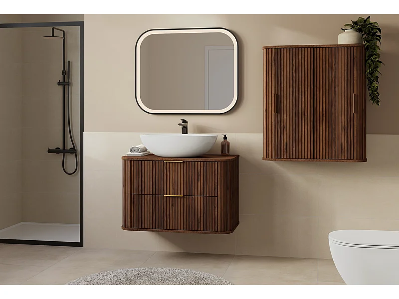 ELEGANCE Armoire de salle de bain rainurée sous lavabo 41,5 x 80,4 x 51,7 cm noyer