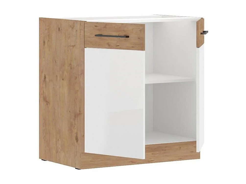 Meuble bas AUCUNE ROCK 2 portes 80 cm - 2 tiroirs - chêne Lancelot et blanc brillant