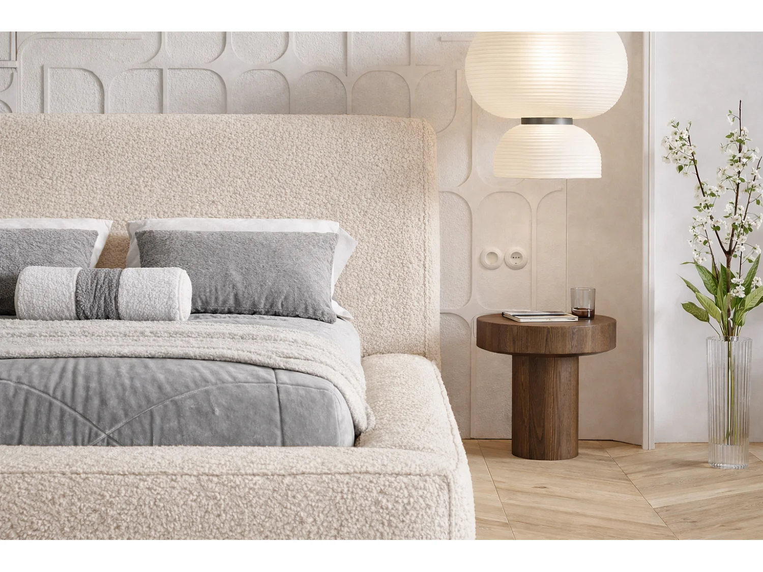 Polsterbett 140x200 Karano mit Bettkasten - Lattenrost, Samtstoff - Beige (Catch Me 2)