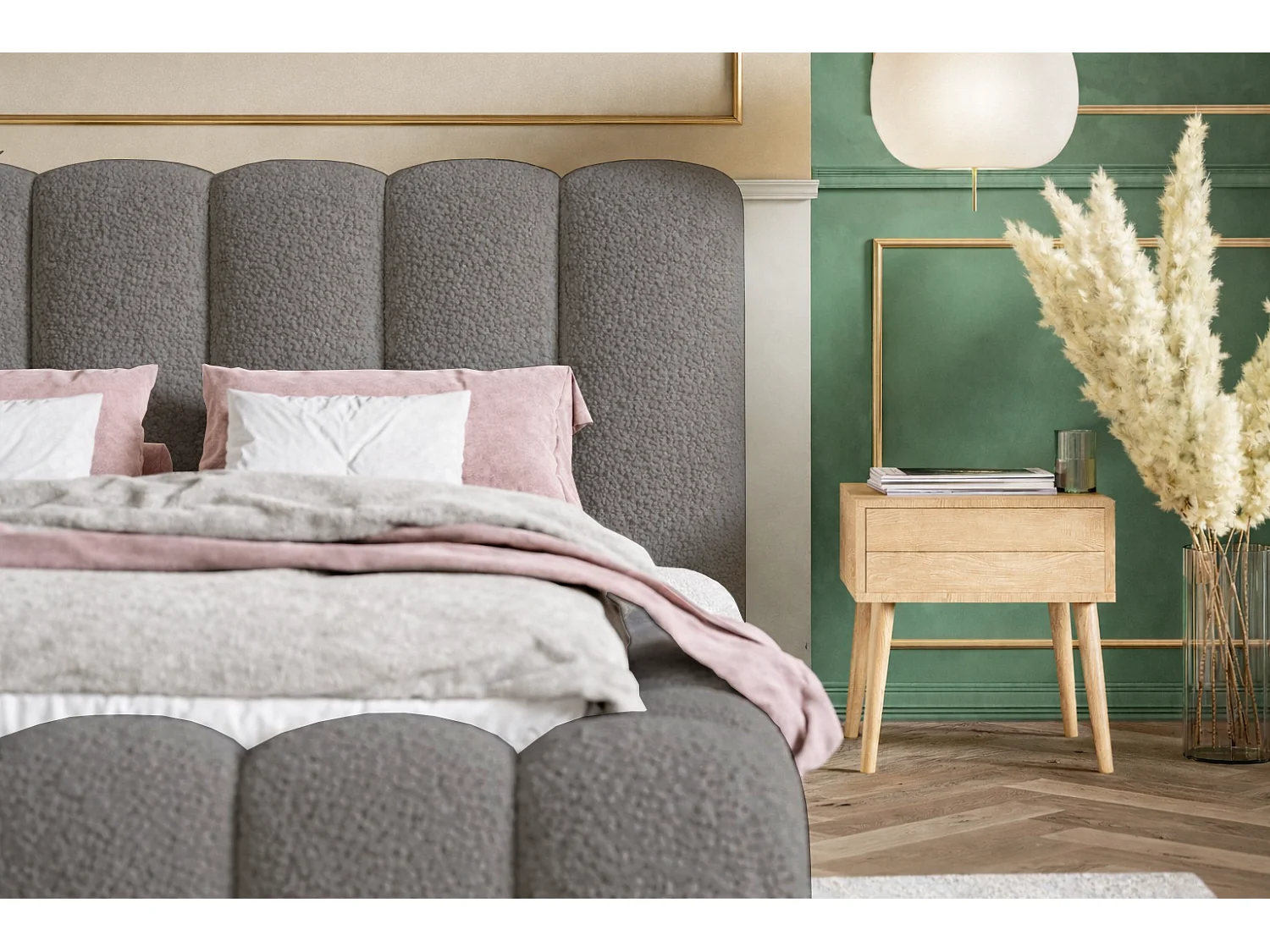 Polsterbett 140x200 Madeno mit Bettkasten - hochwertigem Schaumstoff, Metall-Lattenrost - Bouclé, Grau (Catch me 25)