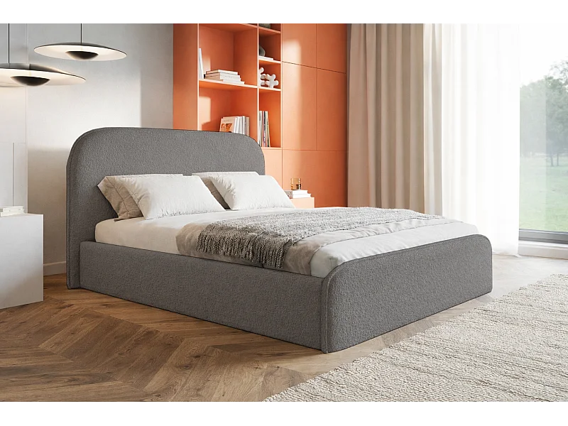 Lit adulte 160x200 Wendra - lit avec tête de lit arrondie, sommier - bouclé, Gris (Catch Me 25)