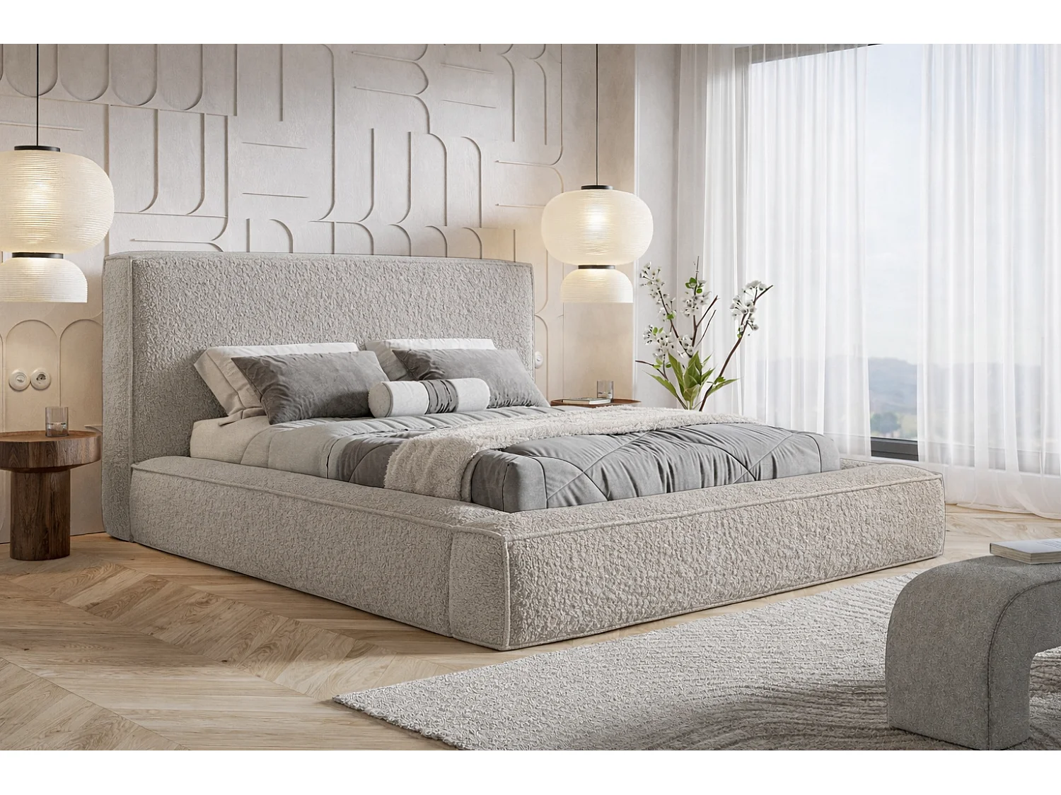 Polsterbett 140x200 Karano mit Bettkasten - Metall-Lattenrost, Samtstoff - Hellgrau (Catch Me 24)