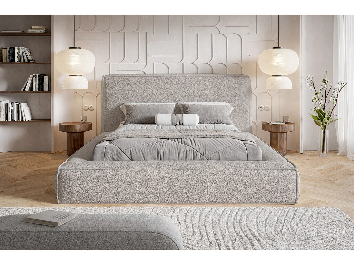 Polsterbett 140x200 Karano mit Bettkasten - Metall-Lattenrost, Samtstoff - Hellgrau (Catch Me 24)